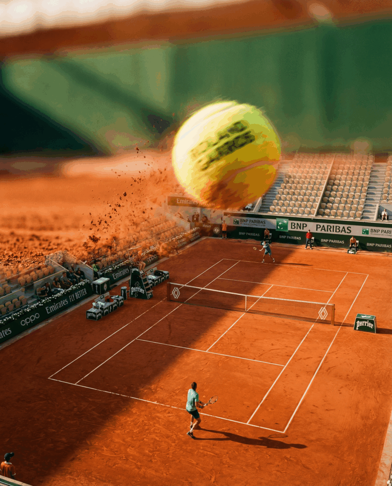 Balle de tennis sur la terre battue de Roland Garros 2026